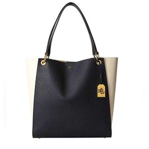 RALPH LAUREN AIDEN IVORY AND BLACK TOTE NEW WITH TAGS